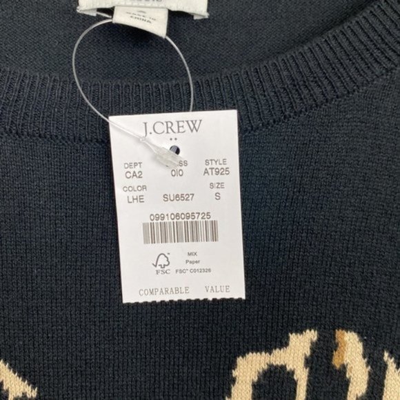 NWT J.Crew S Factory Teddie Sweater Black Animal Leopard Print Heart Intarsia - Picture 4 of 12